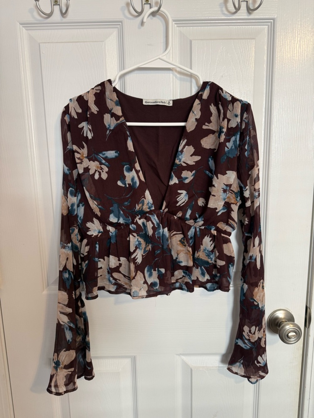 Abercrombie & Fitch Women's Floral Peplum Crop Blouse - Burgundy